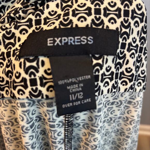 Express Geometric Print Button Up Shirt Dress Collared 3/4 Sleeve Timeless 11/12 - Picture 7 of 9